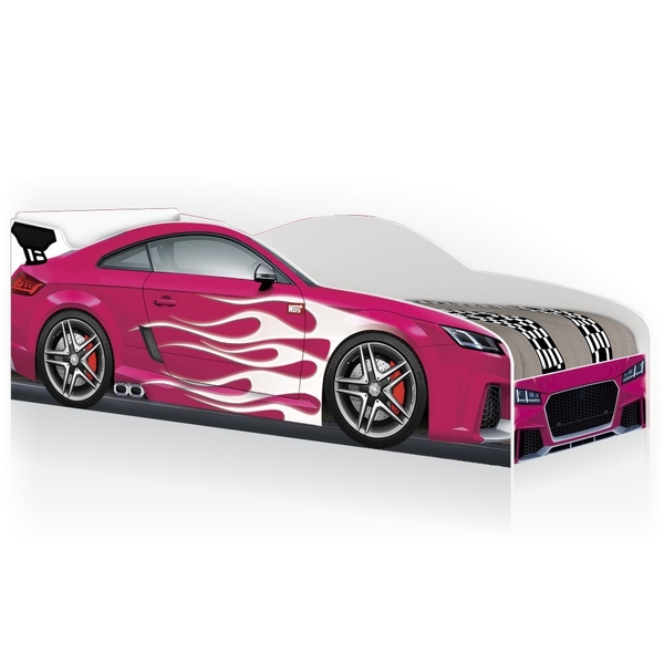 Cama Carro Luke Solteiro Rosa com Colchão