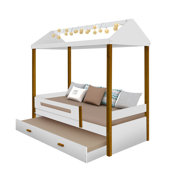 Cama Casa Montessoriana Com Colchão, Cama Auxiliar E Led Sara