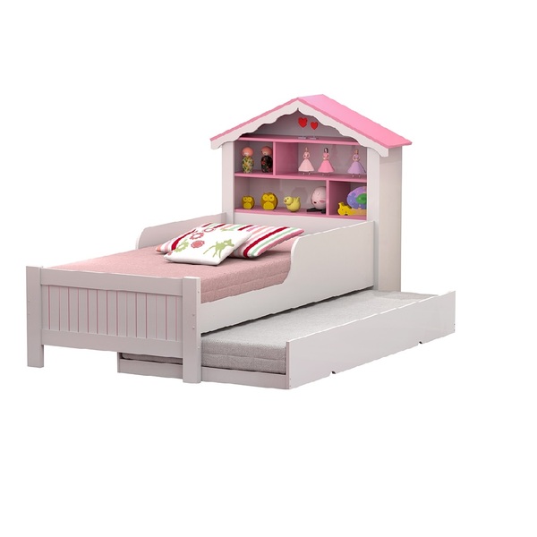 Cama Casa Princesa Com Auxiliar Branco/rosa - Vitamov