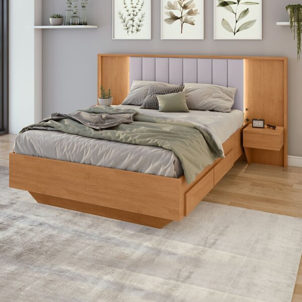 Cama Casal 140cm Com Usb, Usb-c 2 Mesa De Cabeceiras Solaris