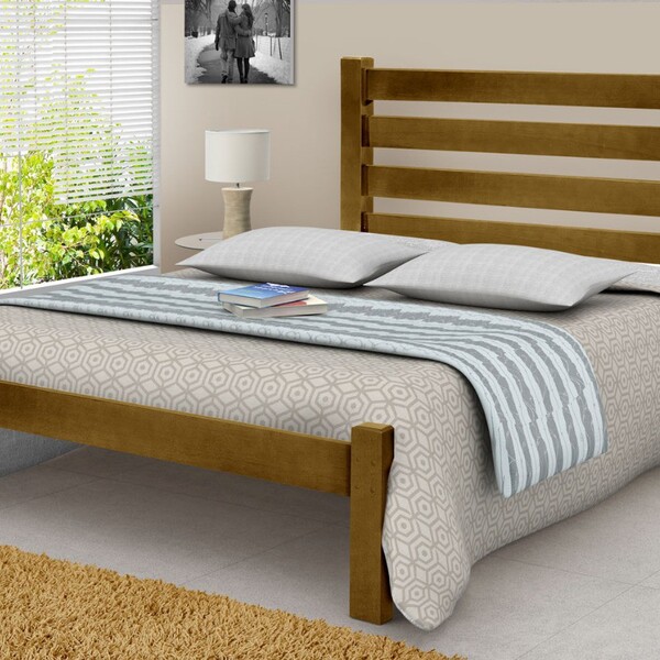 Cama Casal Bella Reforçada 100% Madeira Maciça Angelim Cinamo