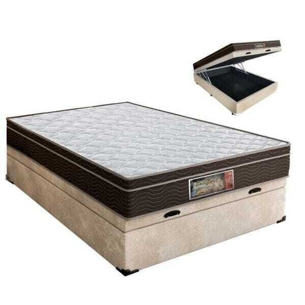 Cama Casal Box Baú + Colchão Molas Bonnel Suede Bege 63x138x1