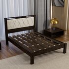 Cama Casal Com Cabeceira Estofada Alaska  Mocaccino/bege