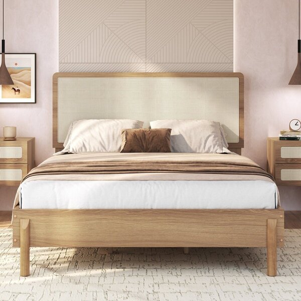 Cama Casal Com Cabeceira Telada E Pé Madeira Maciça 152cm Osl