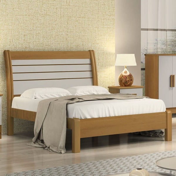 Cama Casal Com Detalhe Ripado - Esmeralda Plus-cinamomo/off W
