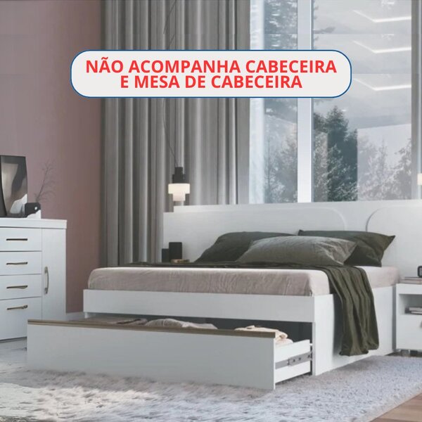 Cama Casal Com Gavetão Auxiliar Versátil  Branco