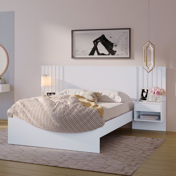 Cama Casal Com Mesa De Cabeceira Zaya 100% Mdf Branco