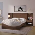 Cama Casal Com Mesa De Cabeceira Zaya 100% Mdf Jacarandá