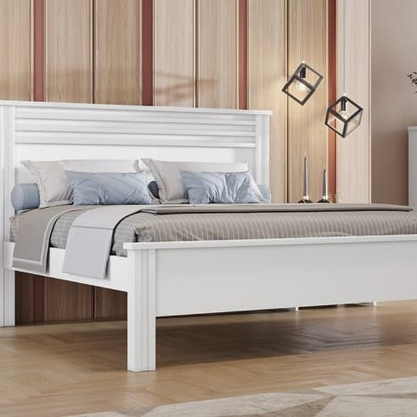 Cama Casal Com Painel Ripado - Rivera-branco - Móveis Novo Ho