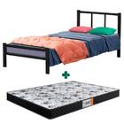 Cama Casal De Ferro Tubular Laís Preto Primoart Com Colchão G