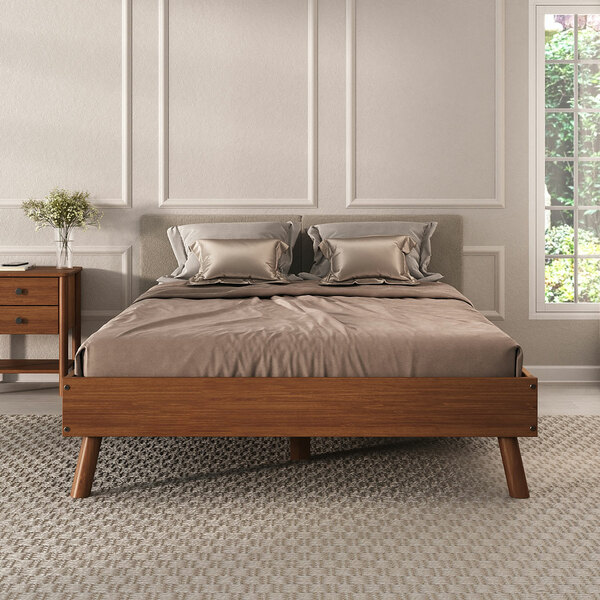 Cama Casal De Madeira Escandinava Futon Pés Inclinados Castan