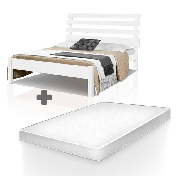 Cama Casal De Madeira Maciça Rebeca Atraente Branca Com Colch