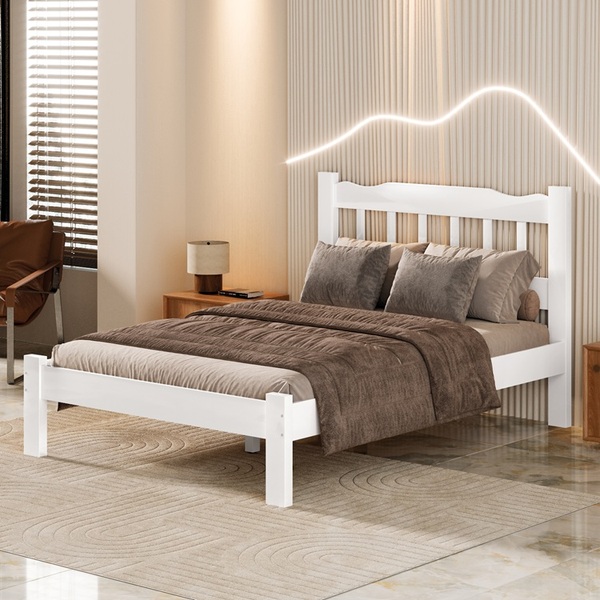 Cama Casal Em Madeira Maciça Reforçada Branco Nemargi