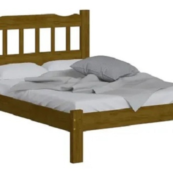 Cama Casal Em Madeira Maciça Reforçada Imbuia Nemargi