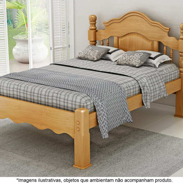 Cama Casal Em Madeira Maciça Torneada 1,40 Andressa Mel - Str