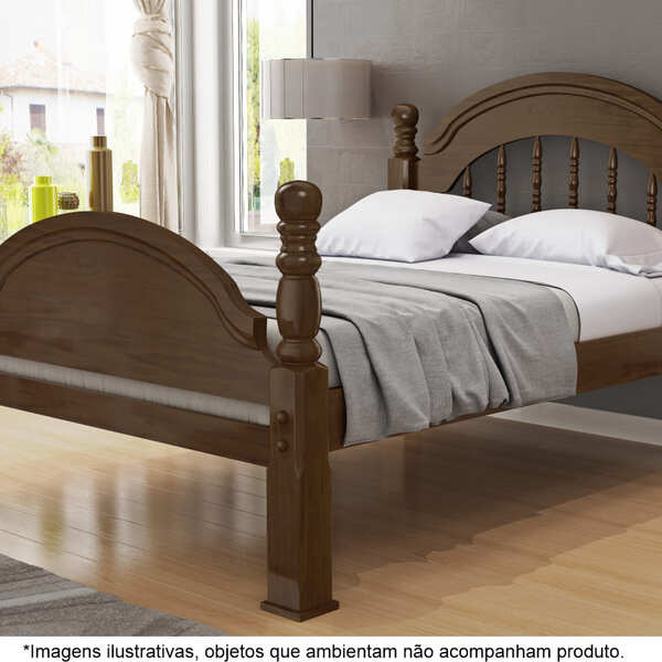 Cama Casal Em Madeira Maciça Torneada Com Pezeira Alta 1,60 E