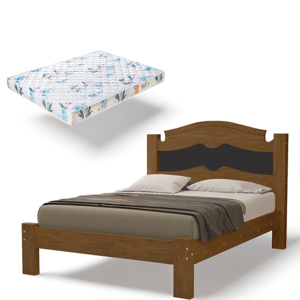 Cama Casal Gabriella Mdf Moderna Amêndoa/preto Com Colchão