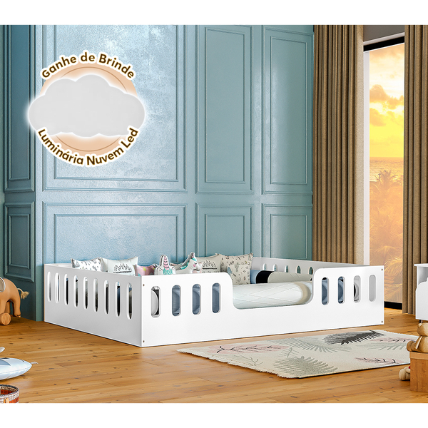 Cama Casal Infantil Montessoriana Helo Branco Acompanha Lumin