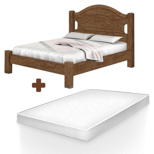 Cama Casal Isis Basoto Castanho Fosco Com Colchão Casal Helle