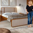 Cama Casal Leder Em Mdp/mdf Tecido Linho Frassino