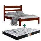 Cama Casal Madeira Esmeralda Castanho Nemargi Com Colchão Gaz