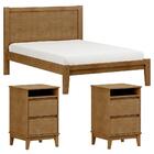 Cama Casal Madeira Maciça 02 Mesas De Cabeceira Milani Store