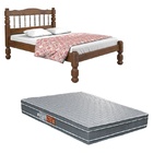 Cama Casal Madeira Maciça Palmo Castanho Com Colchão Ortopédi