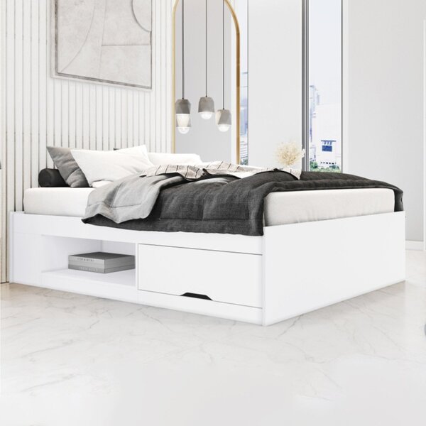Cama Casal Mdf/mdp Com 2 Gavetas Kiara Branco
