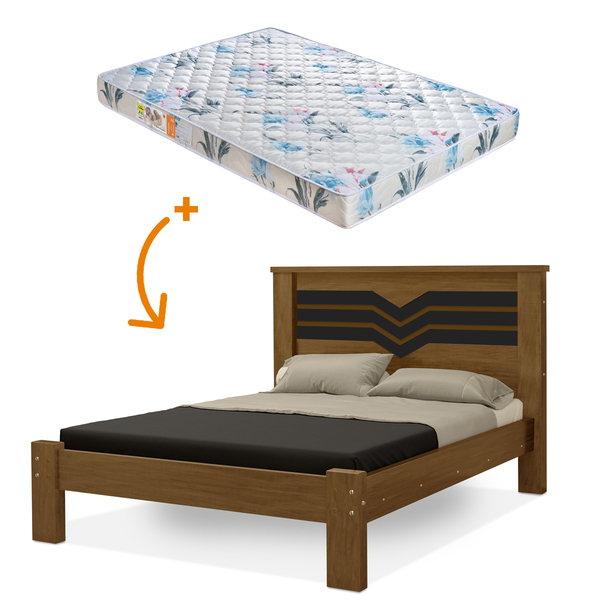 Cama Casal Mdf Virgínia Com Colchão Amêndoa/preto