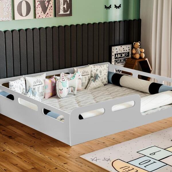 Cama Casal Pratica E Confortável Montessoriana Cinza