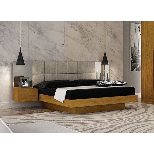 Cama Casal/queen Cabeceira Com 2 Mesas De Apoio E Espelho Bra