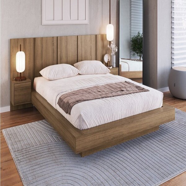 Cama Casal Queen Suspensa, Cabeceira E Mesas De Apoio 140/160