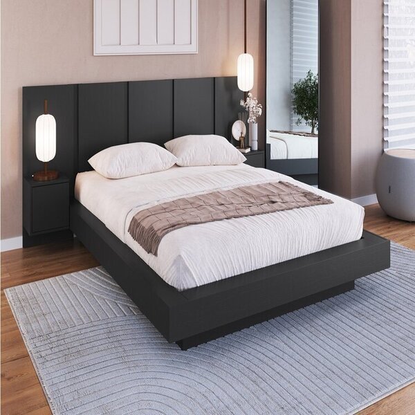 Cama Casal Queen Suspensa, Cabeceira E Mesas De Apoio 140/160