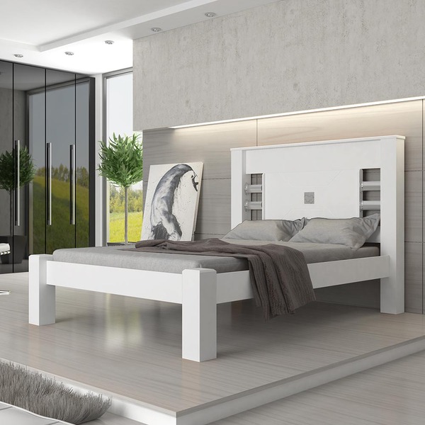 Cama Casal Veneza Pés Maciços 90x90mm E Travessa Reforçada 10