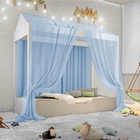 Cama Casinha Montessori Infantil Com Mosquiteiro Azul