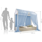 Cama Casinha Montessori Solteiro Com Mosquiteiro Azul