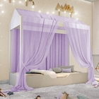 Cama Casinha Montessori Solteiro Mosquiteiro Lilás E Colchão
