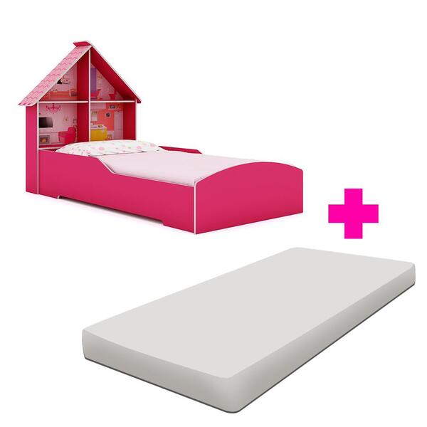 Cama Casinha Montessoriana Com Colchão Solteiro Pink Ploc Gel