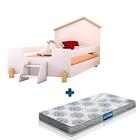 Cama Casinha Montessoriana Infantil Com Escadinha Branco Ayla