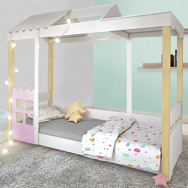 Cama Cassidy Solteiro Branco/rose Com Led