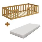 Cama Cercadinho De Chão Solteiro Nogueira Com Colchão Taron S