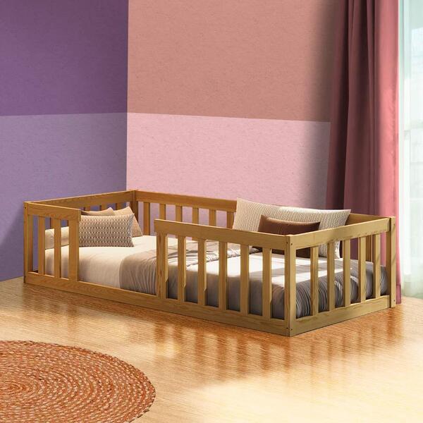 Cama Cercadinho De Chão Solteiro Nogueira Com Colchão Taron S