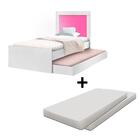 Cama Com Auxiliar E 2 Colchões Solteiro Branco E Rosa Luara C