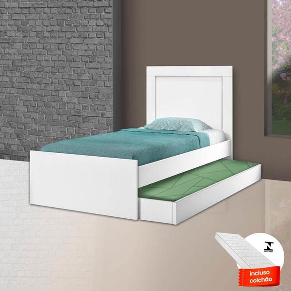 Cama Com Auxiliar E 2 Colchões Solteiro Branco Luara Cambel