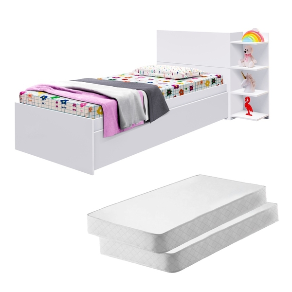 Cama Com Auxiliar Menina Laura Branco Com Colchões