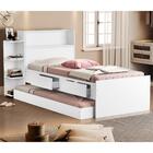 Cama Com Auxiliar Solteiro Gavetas E Baú Branco