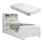 Cama Com Baú E Gavetas Solteiro Malvinas Branco Com Colchão