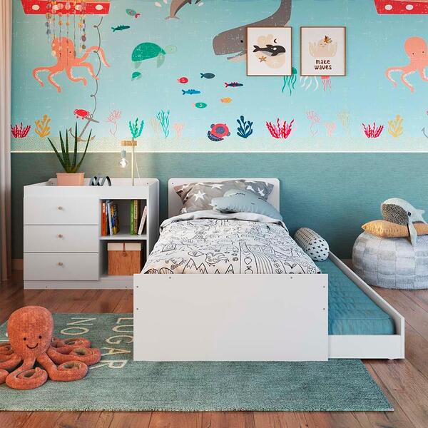 Cama Com Cômoda E Cama Auxiliar Com 3 Colchões Branco Peyton