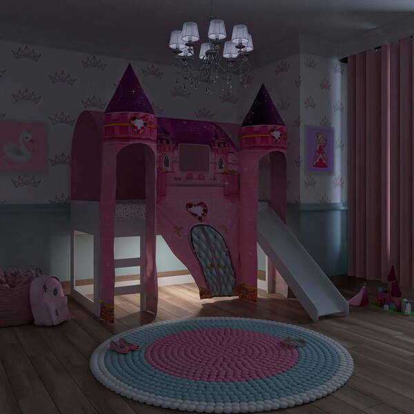 Cama Com Esc. Joy Com Dossel Barraca Castelo 2 Torres E Luz D