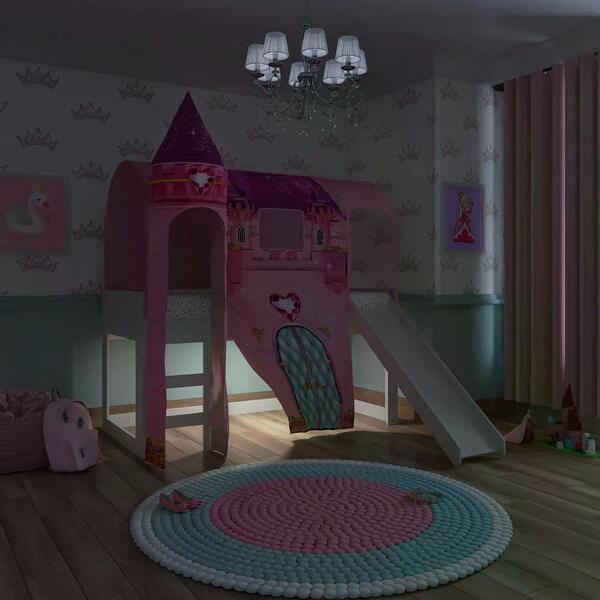 Cama Com Escorregador Com Dossel 1 Torre Com Leds Castelo Com